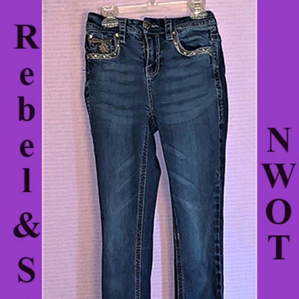 NWOT Rebel & Soul Size 3 Junior Embellished Designer Skinny Jeans Button…